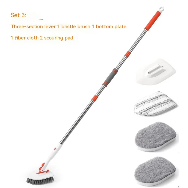 Tub Tile Scrubber Brush Cleaning Brush 52.3" Adjustable Telescopic Pole Stiff Bristles Scouring Pads for Bathroom Kitchen Toilet