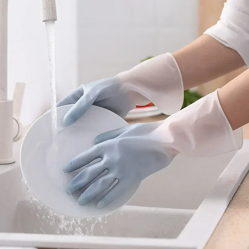 1Pair Silicone Cleaning Gloves Dishwashing Cleaning Gloves Scrubber Dish Washing Sponge Rubber Gloves Cleaning Tools