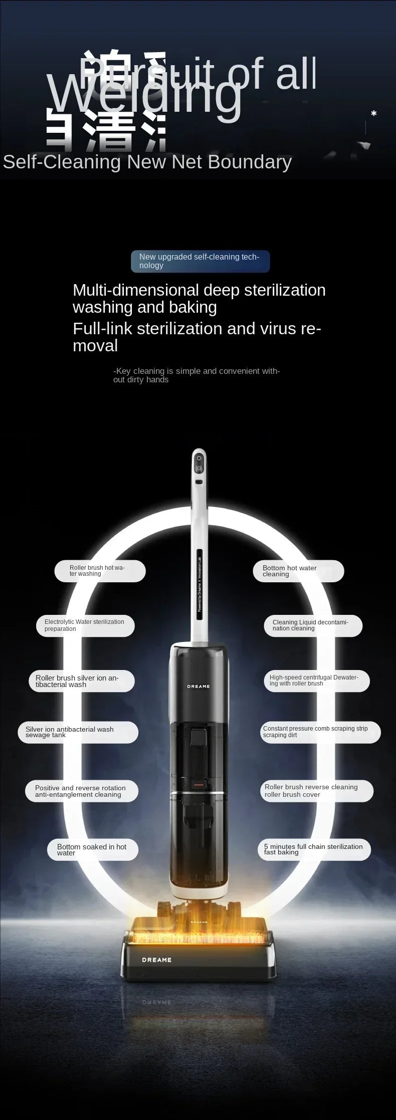 Dreame H30 Ultra Floor Scrubber, Hot Washing, Drying, Sterilizing, Lying Flat, Suction and Mopping, Integrated  Use