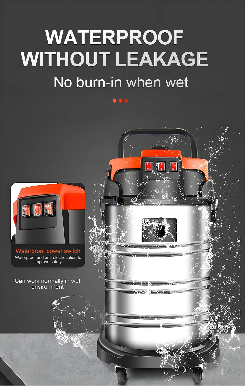 5400W Electric Vacuum Cleaner 60L High Power Wet and Dry Vacuum Cleaner Industrial Car Wash Shop Large Suction Seam Cleaner