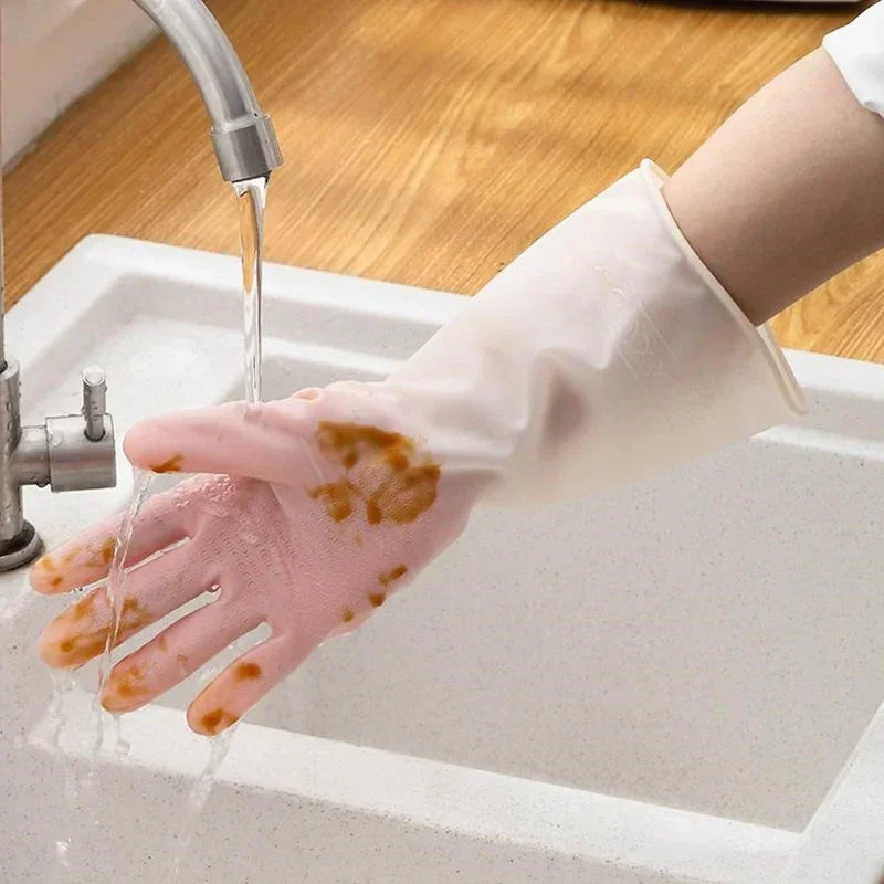 1Pair  Silicone Cleaning Gloves Dishwashing Cleaning Gloves Scrubber Dish Washing Sponge Rubber Gloves Cleaning Tools