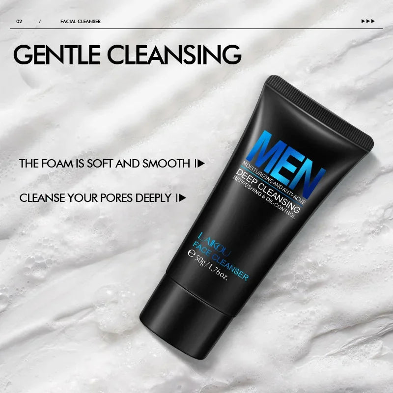 Men's facial Cleanser Rich Foam Deep Clean Remove Grease Improve Oily Face Wash Cream Gentle Moisturizing Remove Blackhead