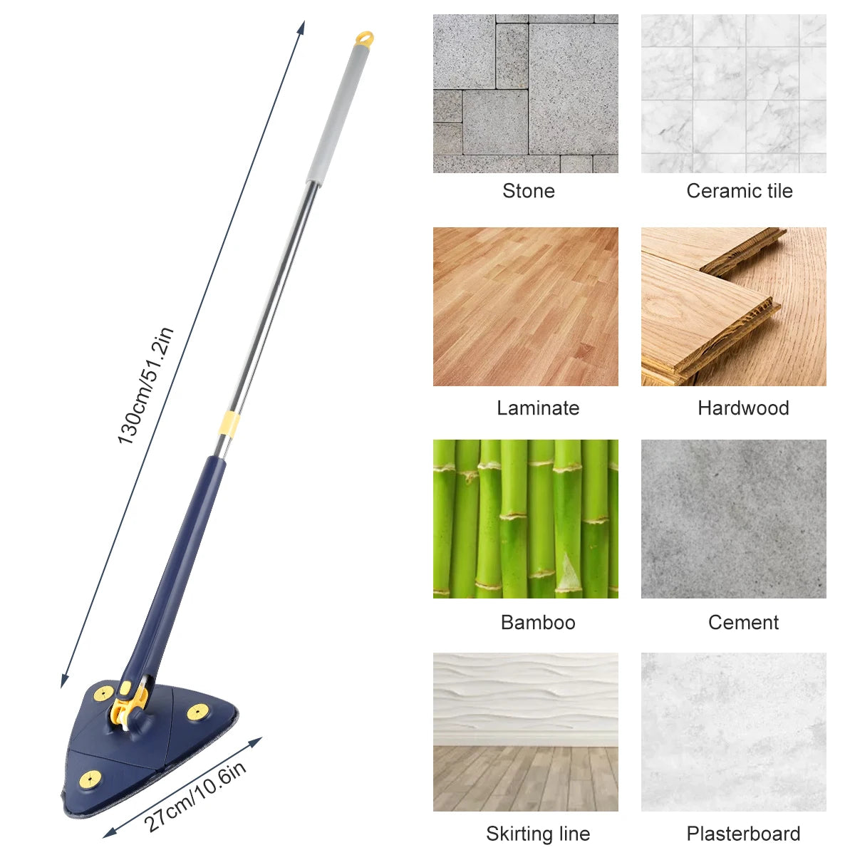 Telescopic Triangle Mop 360° Rotatable Self-wringing Triangle Extended Adjustable Mop Floor Squeeze Free Hand Washing Lazy Tool