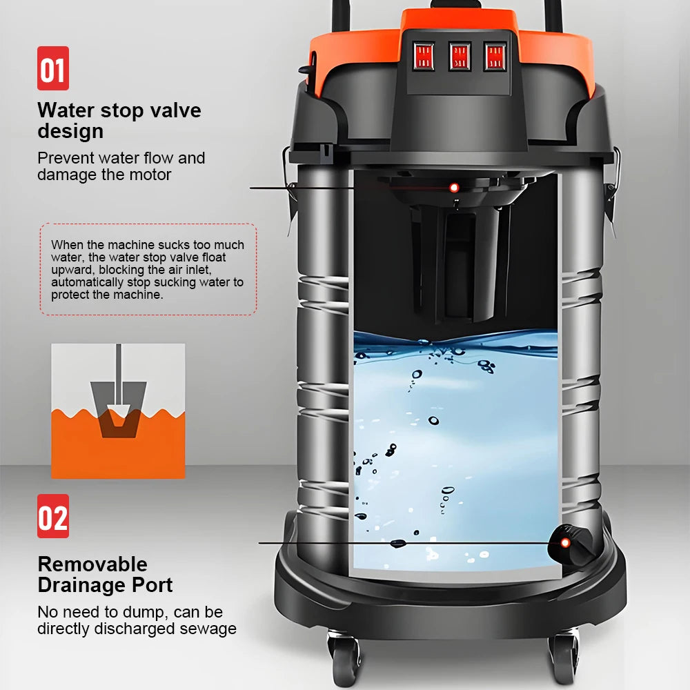 5400W Electric Vacuum Cleaner 60L High Power Wet and Dry Vacuum Cleaner Industrial Car Wash Shop Large Suction Seam Cleaner