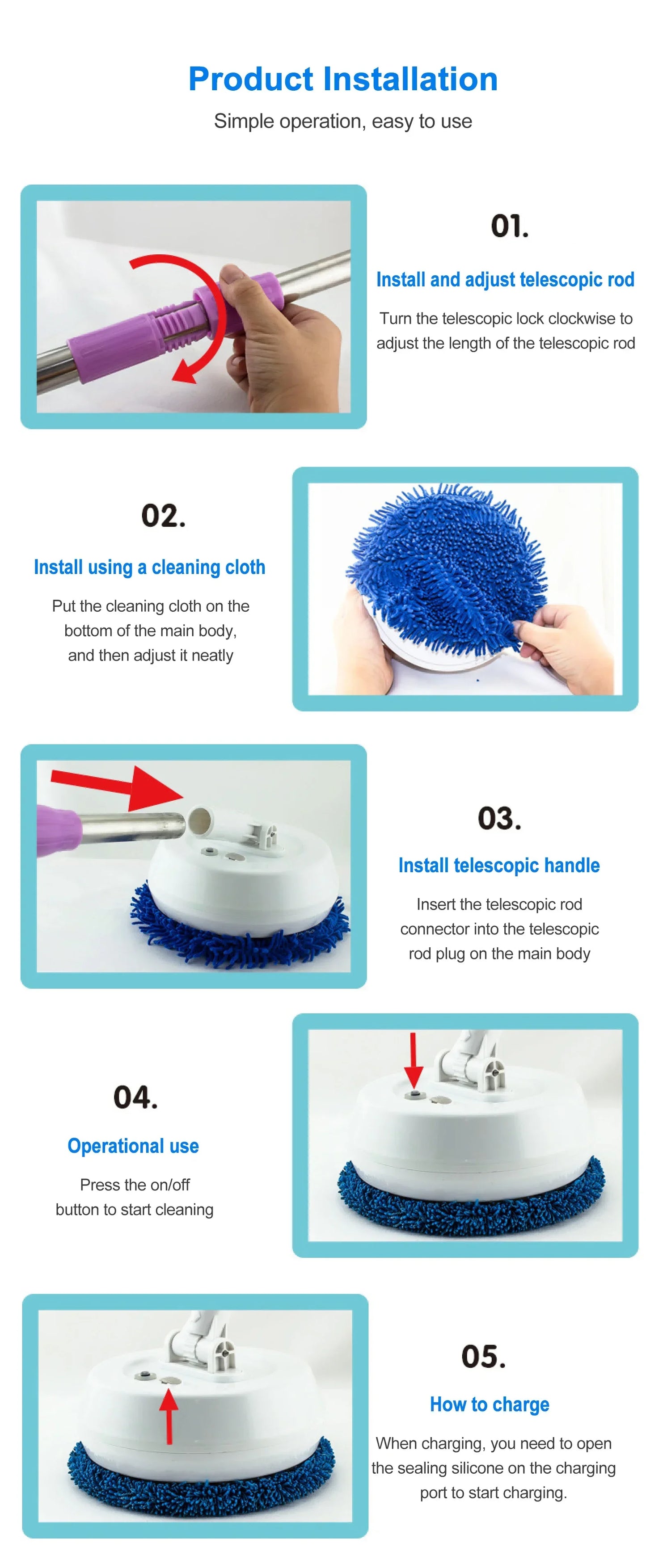 Car Electric Mop Cleaning Machine Automatic 2 in 1 Wet & Dry Home Cleaner Wireless Spin Mop Ceiling Door Windows Cleaning