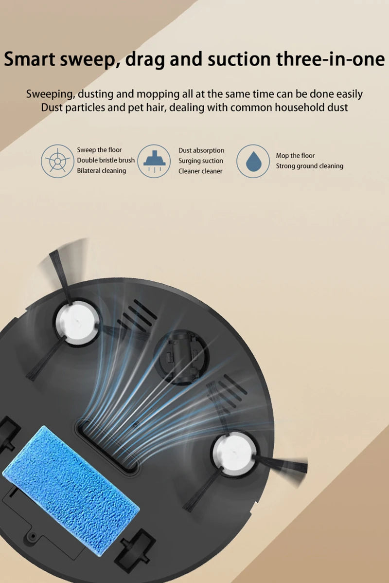 Robot Vacuum Cleaner 3-in-1 Electric Intelligent Pet Hair Cleaner Tool Usb Charging Convenient Mopping Household Home Machine