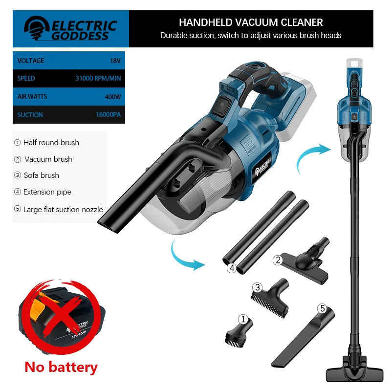 Electric Goddess Cordless Handheld Vacuum Cleaner Portable Floor Construction Carpet Pet Hair Cleaning For Makita 18V Battery