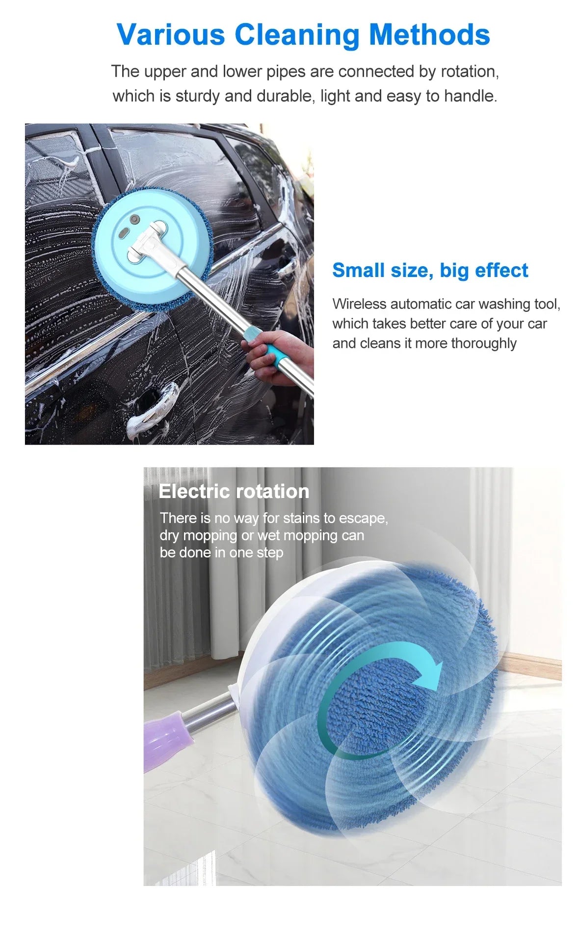 Car Electric Mop Cleaning Machine Automatic 2 in 1 Wet & Dry Home Cleaner Wireless Spin Mop Ceiling Door Windows Cleaning