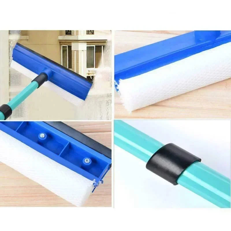 2-in-1 Telescopic Window Glass Cleaner Wiper Long Handle Sponge Brush Window Mop Squeegee Wiper Cleaning Squeegee Tool