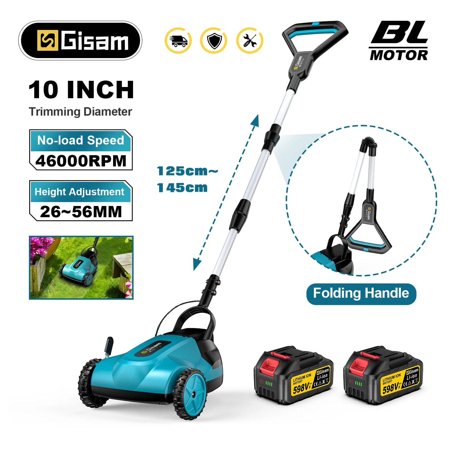 10Inch 46000RPM Brushless Electric Lawn Mower Cordless Grass Trimmer Home Garden Landscaping Cutter For Makita 18V Battery Pin