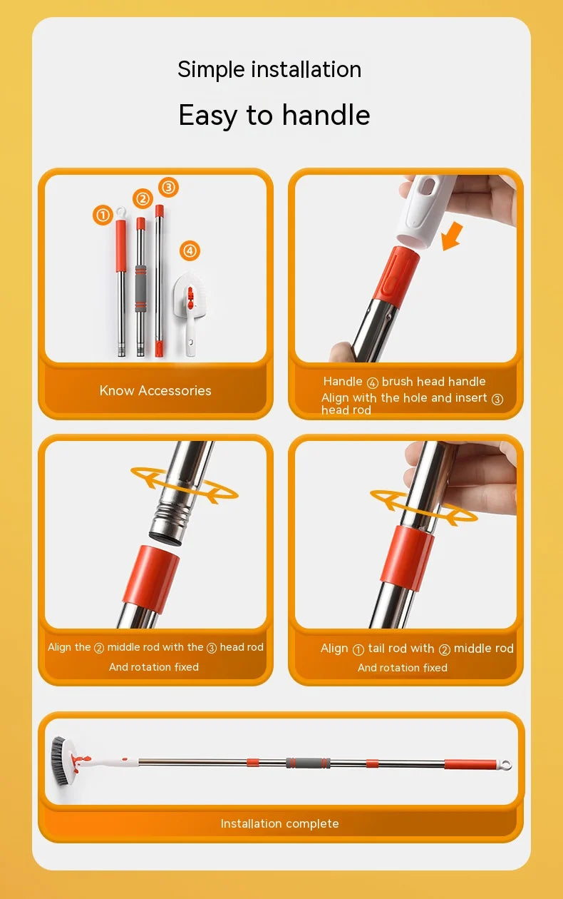 Tub Tile Scrubber Brush Cleaning Brush 52.3" Adjustable Telescopic Pole Stiff Bristles Scouring Pads for Bathroom Kitchen Toilet