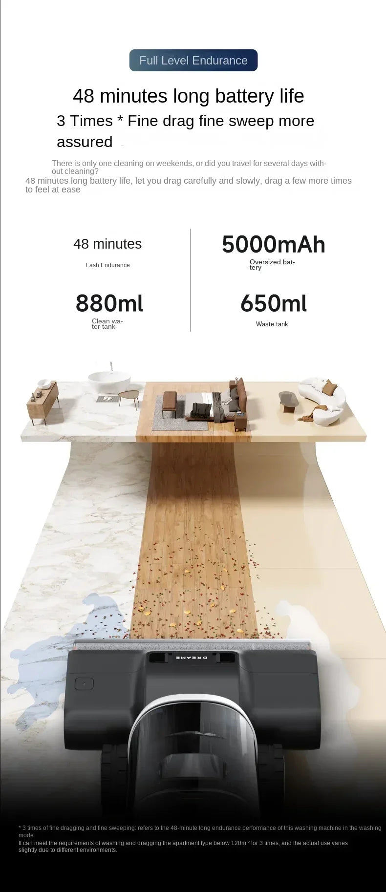 Dreame H30 Ultra Floor Scrubber, Hot Washing, Drying, Sterilizing, Lying Flat, Suction and Mopping, Integrated  Use