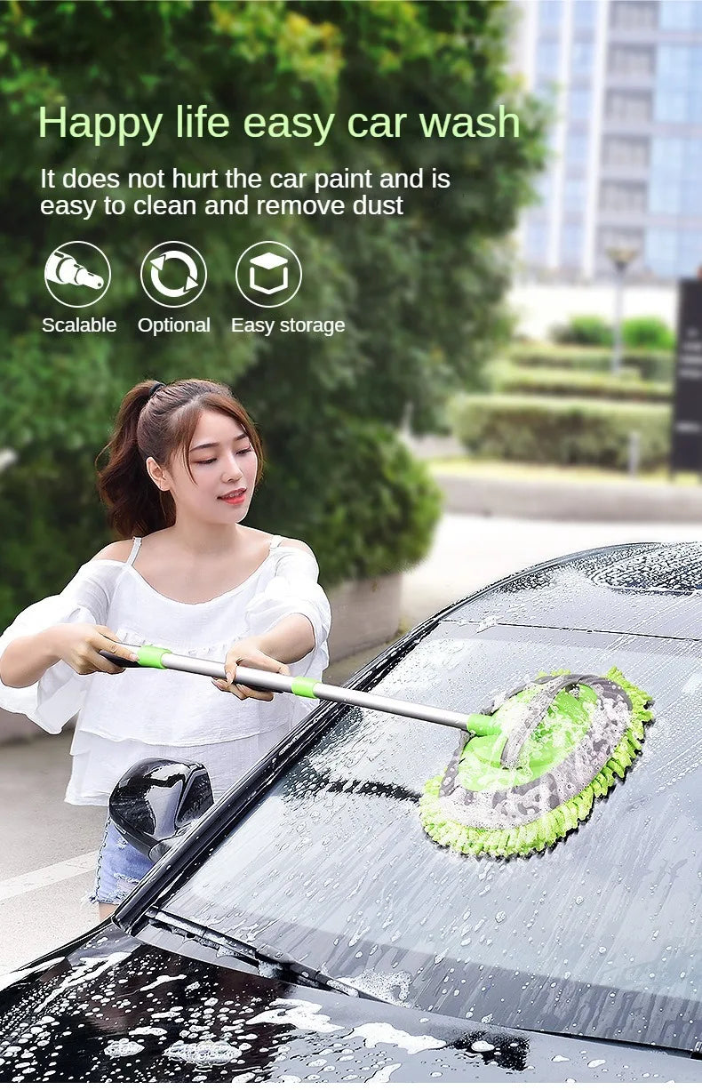 LEIBOO Car Cleaning Brush Detailing Super Absorbent Car Wash Brush Adjustable Telescoping Long Handle Clean Mop Auto Accessories