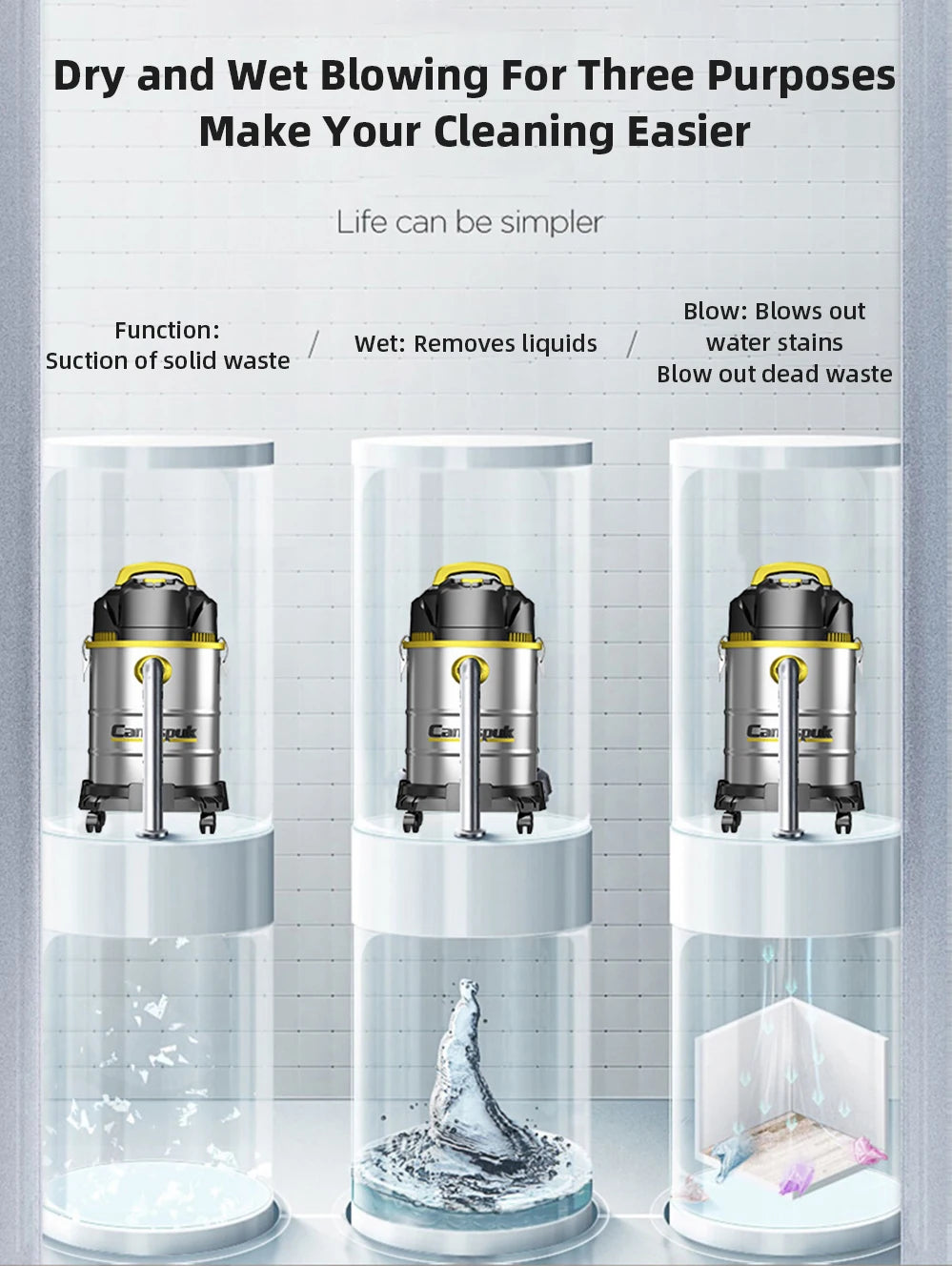 3 in 1 Vacuum Cleaner 3300W Wet and Dry Vacuum Cleaner Industrial Vacuum Cleaner for Hotels Malls Warehouses Car Washes