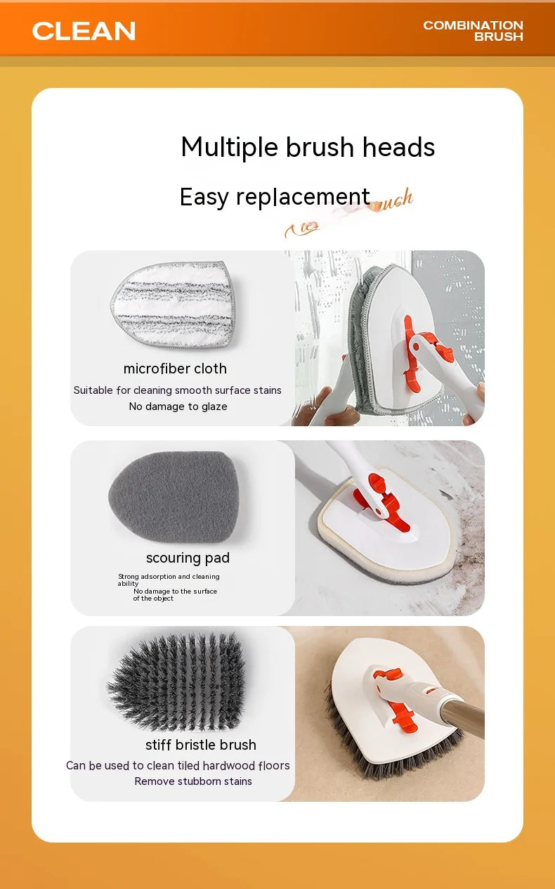 Tub Tile Scrubber Brush Cleaning Brush 52.3" Adjustable Telescopic Pole Stiff Bristles Scouring Pads for Bathroom Kitchen Toilet