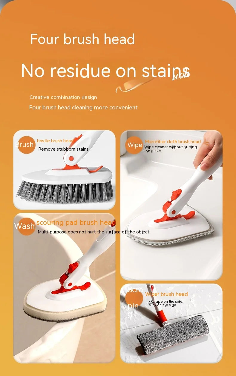 Tub Tile Scrubber Brush Cleaning Brush 52.3" Adjustable Telescopic Pole Stiff Bristles Scouring Pads for Bathroom Kitchen Toilet