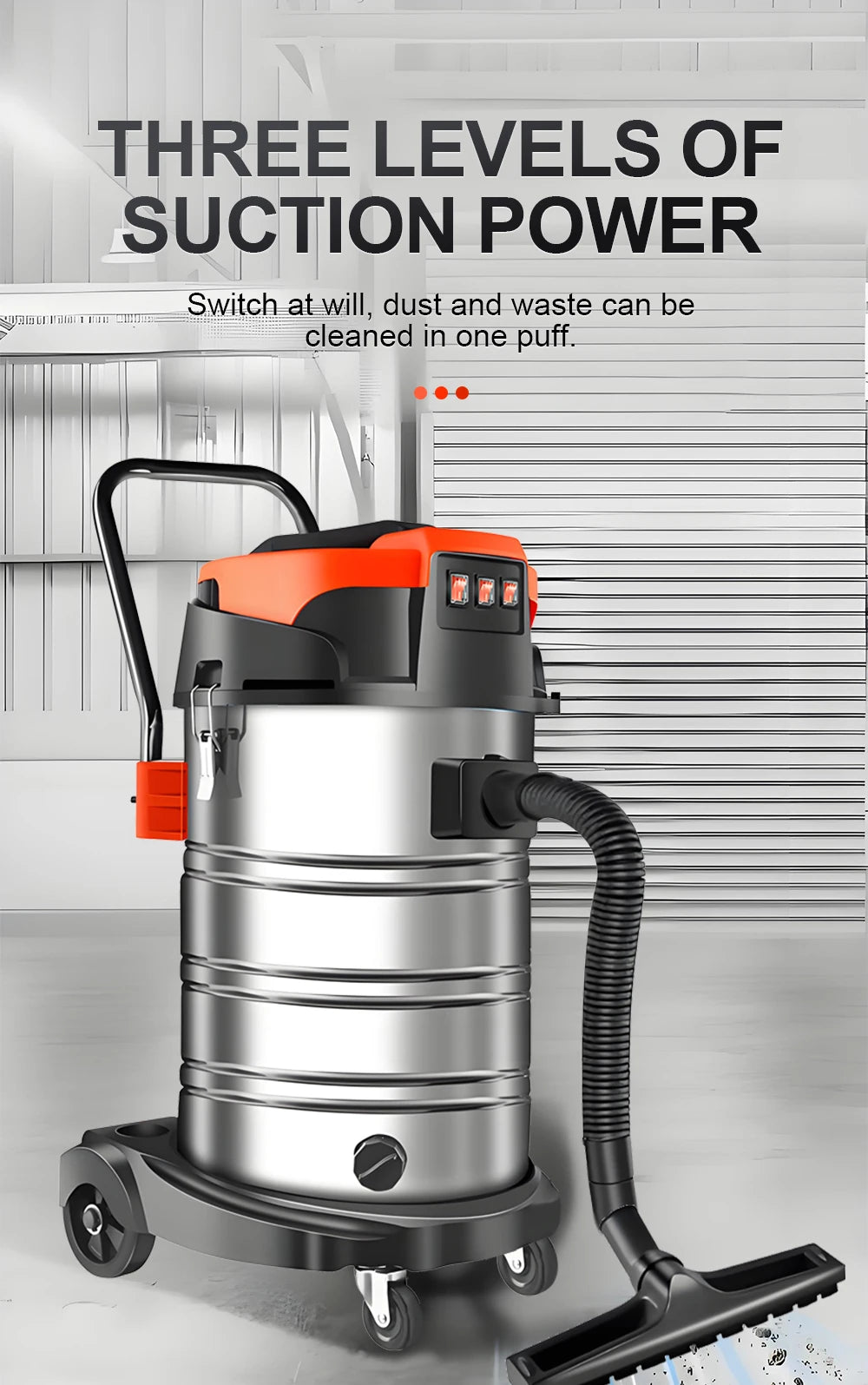 5400W Electric Vacuum Cleaner 60L High Power Wet and Dry Vacuum Cleaner Industrial Car Wash Shop Large Suction Seam Cleaner