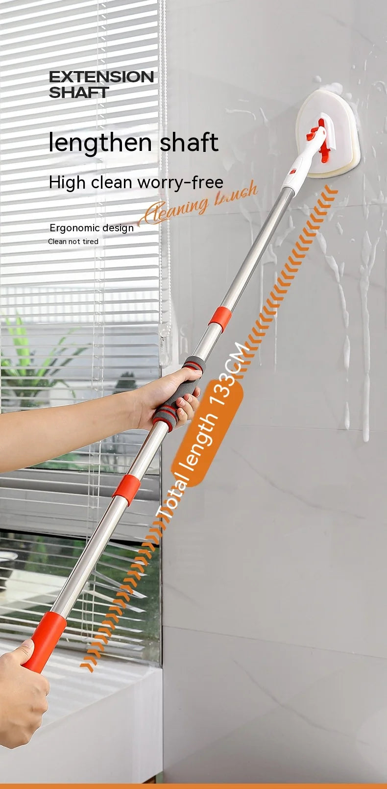 Tub Tile Scrubber Brush Cleaning Brush 52.3" Adjustable Telescopic Pole Stiff Bristles Scouring Pads for Bathroom Kitchen Toilet