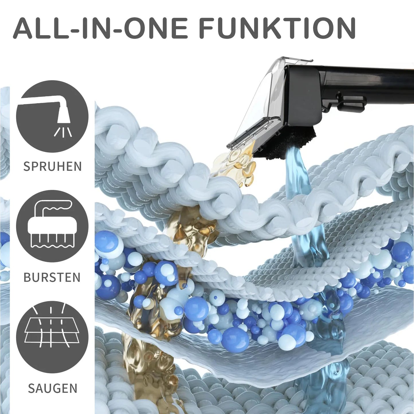 500W Handheld Carpet Cleaner 12Kpa Corded Spot Clean Machine Wet Fabric Carpet Floor Mats Sofa Cleaning with 3 cleaning heads