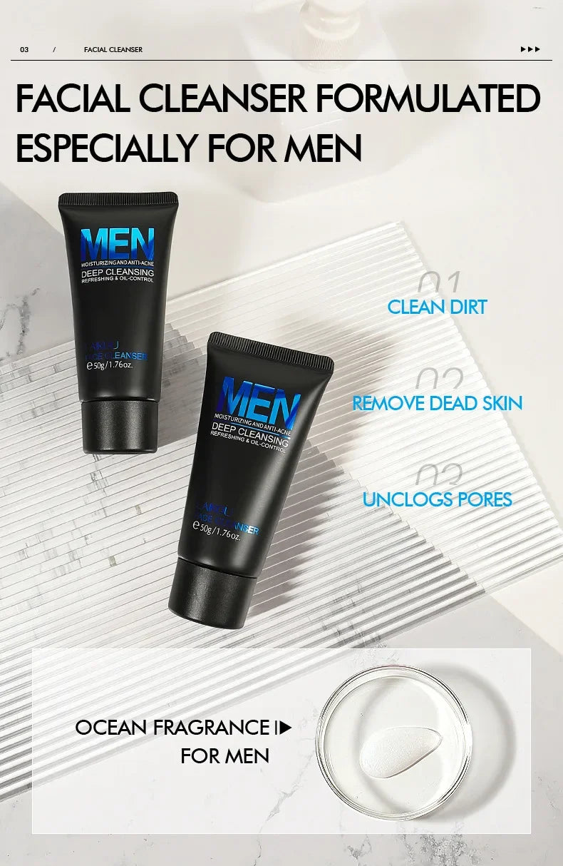 Men's facial Cleanser Rich Foam Deep Clean Remove Grease Improve Oily Face Wash Cream Gentle Moisturizing Remove Blackhead