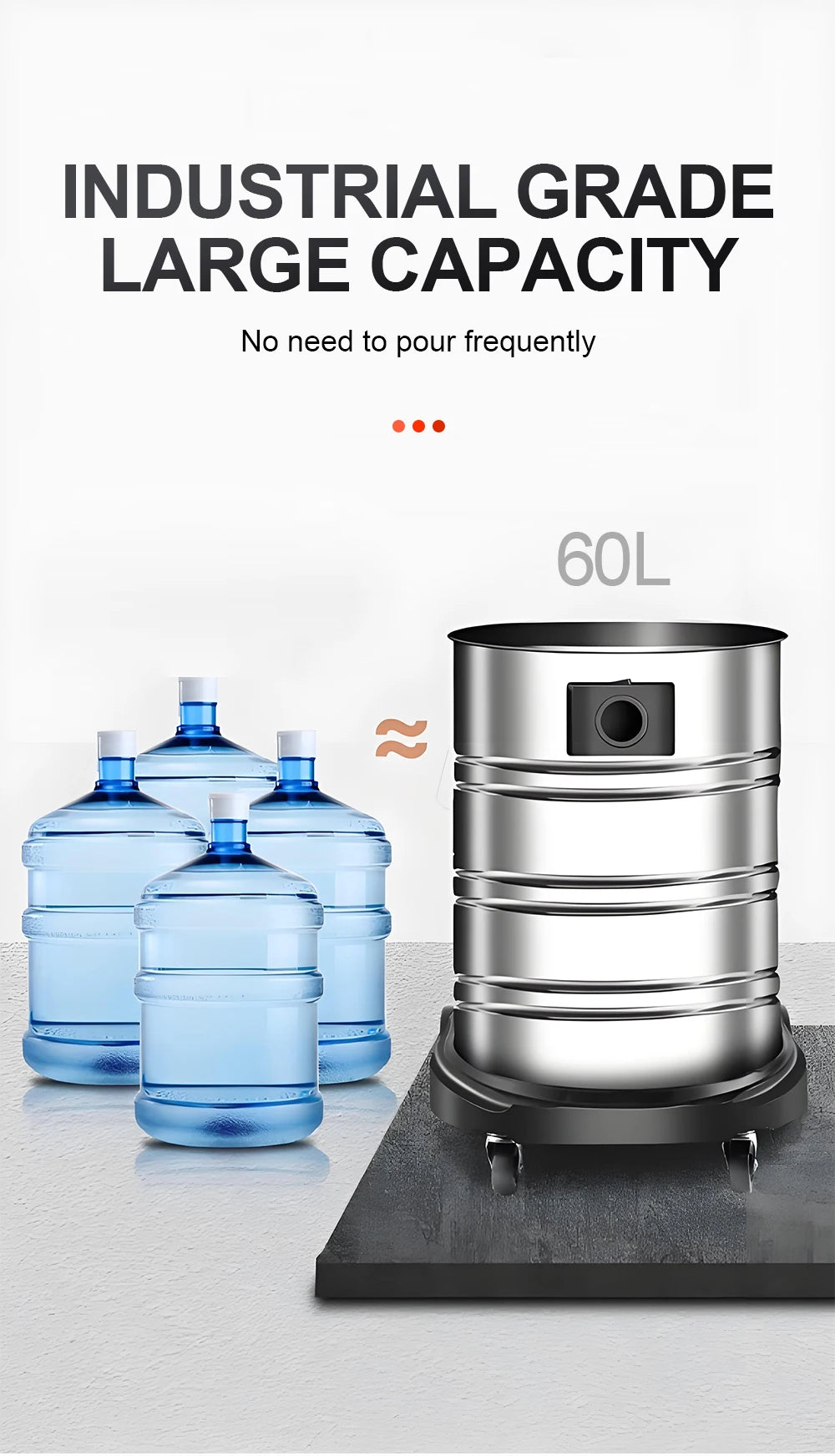 5400W Electric Vacuum Cleaner 60L High Power Wet and Dry Vacuum Cleaner Industrial Car Wash Shop Large Suction Seam Cleaner