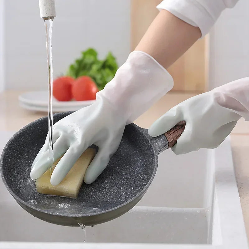 1Pair  Silicone Cleaning Gloves Dishwashing Cleaning Gloves Scrubber Dish Washing Sponge Rubber Gloves Cleaning Tools