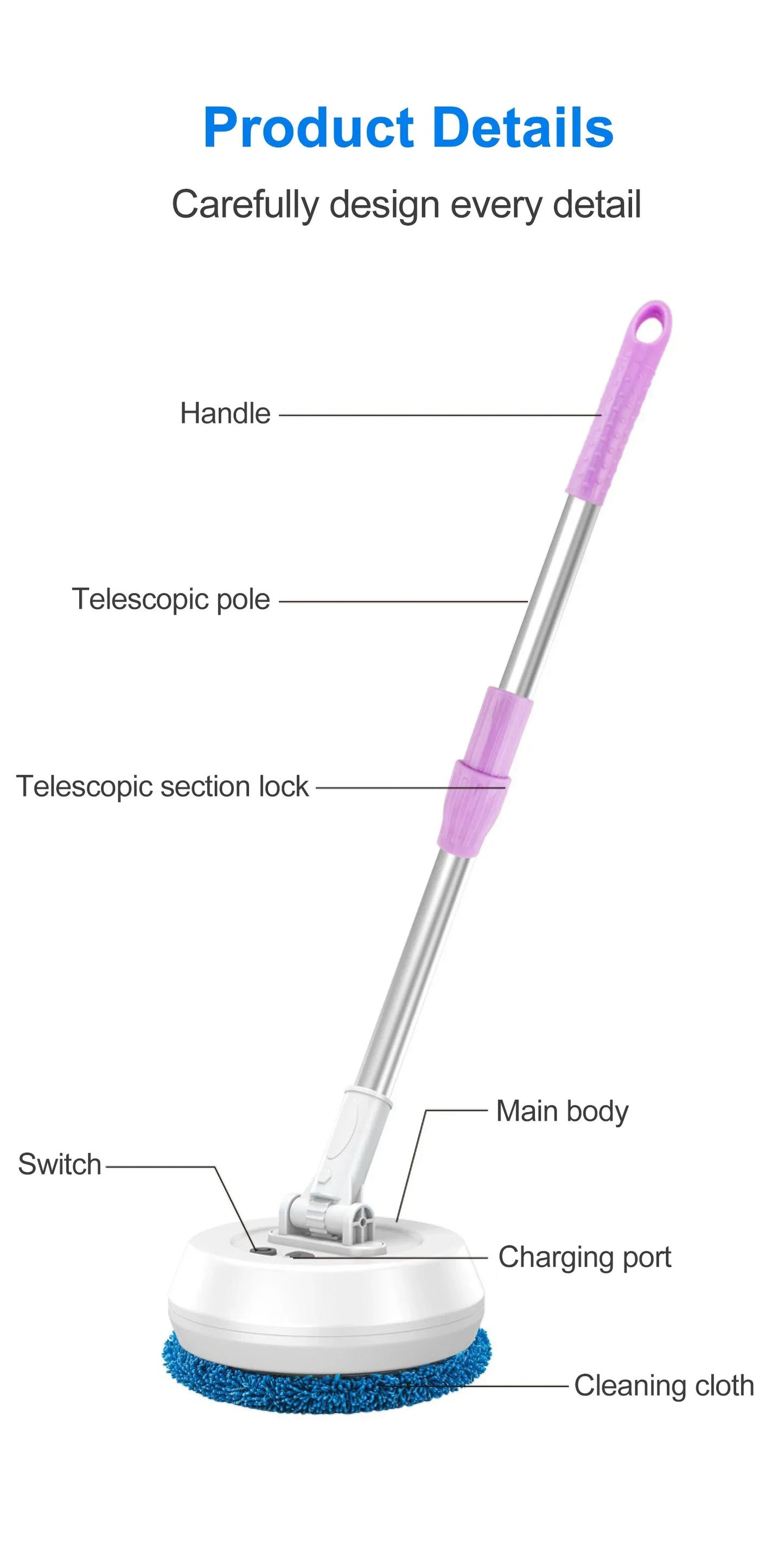 Car Electric Mop Cleaning Machine Automatic 2 in 1 Wet & Dry Home Cleaner Wireless Spin Mop Ceiling Door Windows Cleaning