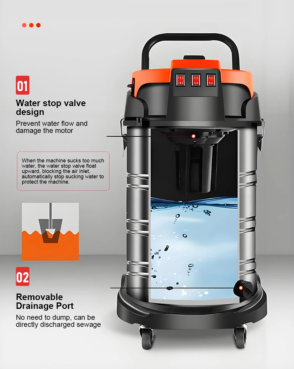 5400W Electric Vacuum Cleaner 60L High Power Wet and Dry Vacuum Cleaner Industrial Car Wash Shop Large Suction Seam Cleaner