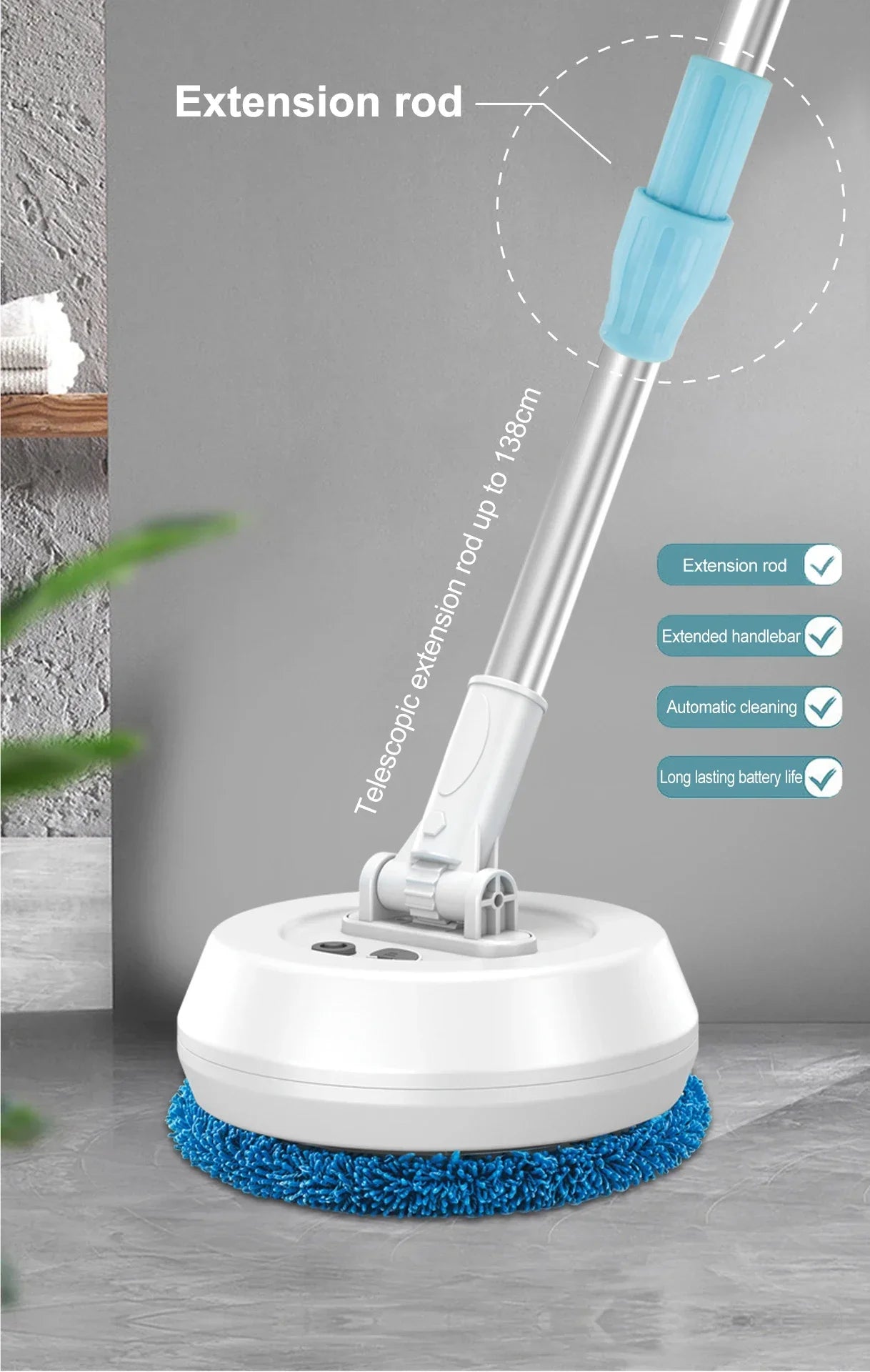 Car Electric Mop Cleaning Machine Automatic 2 in 1 Wet & Dry Home Cleaner Wireless Spin Mop Ceiling Door Windows Cleaning