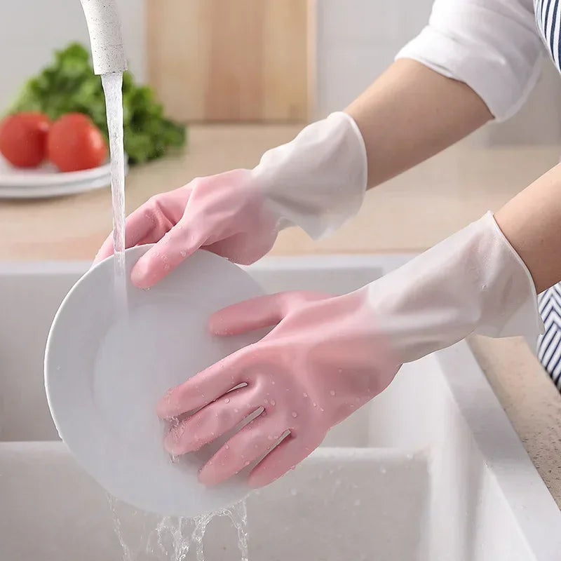 1Pair  Silicone Cleaning Gloves Dishwashing Cleaning Gloves Scrubber Dish Washing Sponge Rubber Gloves Cleaning Tools