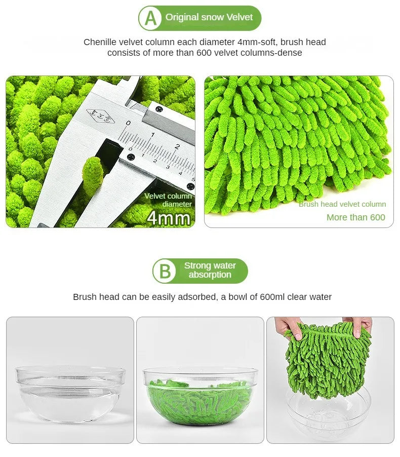 LEIBOO Car Cleaning Brush Detailing Super Absorbent Car Wash Brush Adjustable Telescoping Long Handle Clean Mop Auto Accessories