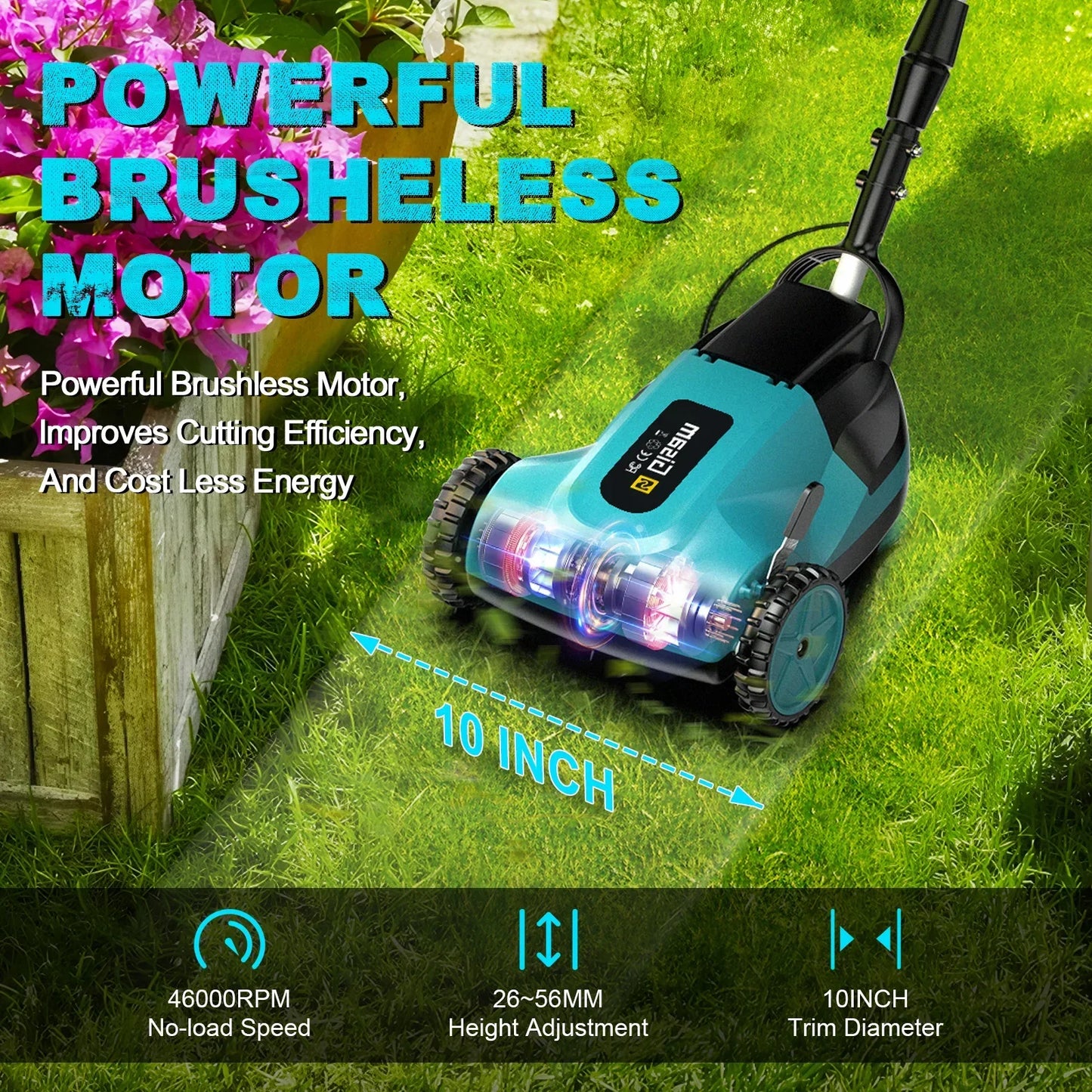 10Inch 46000RPM Brushless Electric Lawn Mower Cordless Grass Trimmer Home Garden Landscaping Cutter For Makita 18V Battery Pin