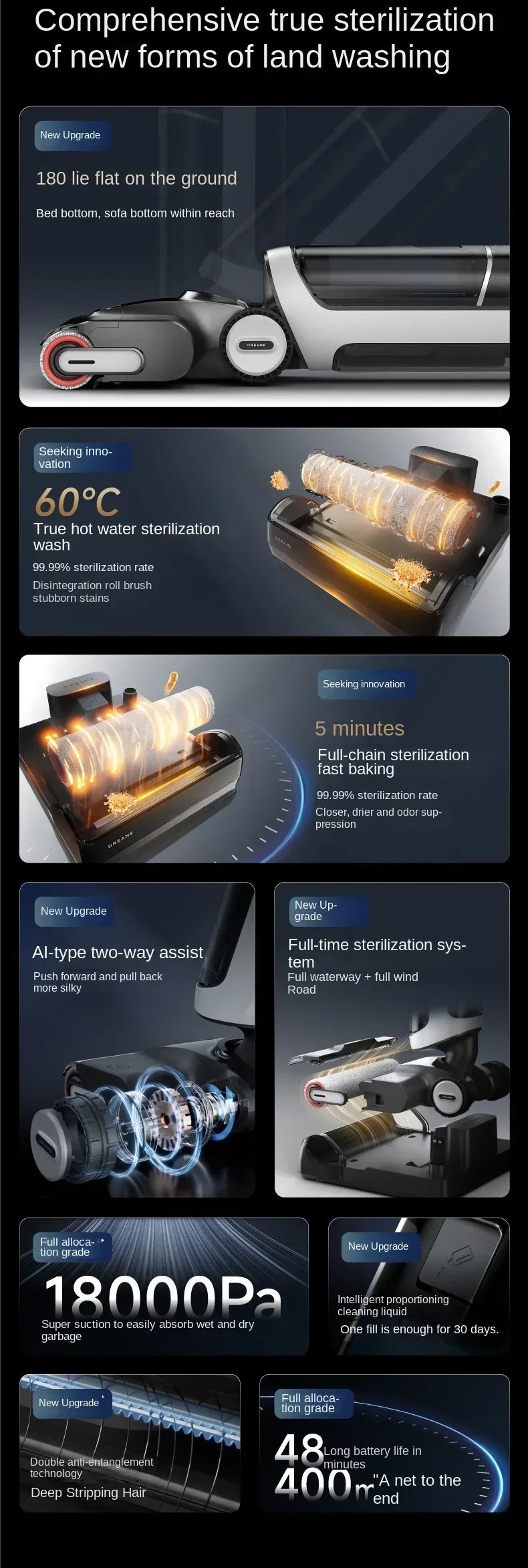 Dreame H30 Ultra Floor Scrubber, Hot Washing, Drying, Sterilizing, Lying Flat, Suction and Mopping, Integrated  Use