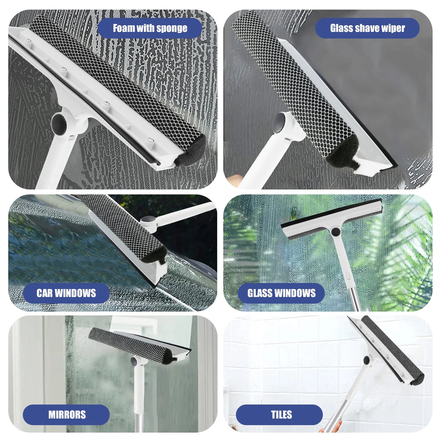 2 in 1 Cleaning Wash Tool with Long Handle Extendable Car Window Cleaner Washing Kit Windshield Microfiber Cleaner Clean Brush