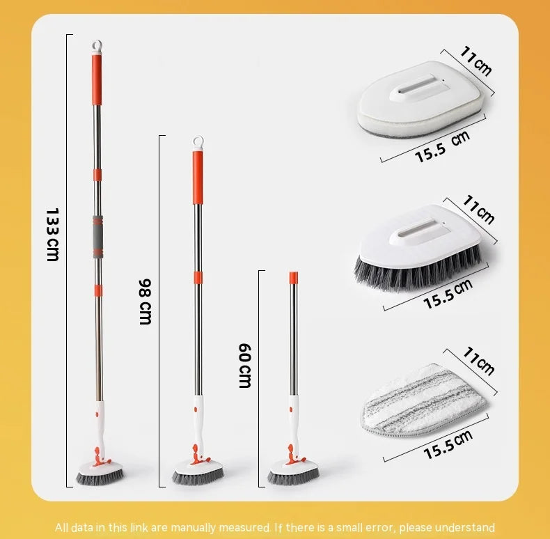 Tub Tile Scrubber Brush Cleaning Brush 52.3" Adjustable Telescopic Pole Stiff Bristles Scouring Pads for Bathroom Kitchen Toilet